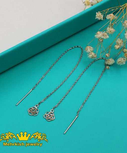 گوشواره بخیه ای فلاور طلای سفید ۱۸ عیار کد 829