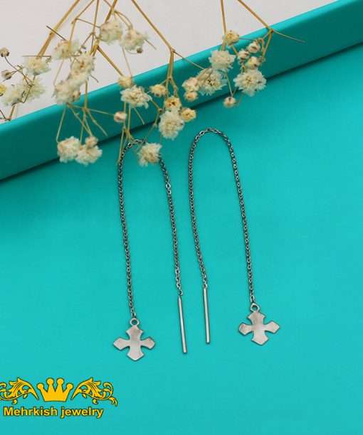 گوشواره بخیه ای آنیا طلا ۱۸ عیار رنگ سفید کد ۸۳۱