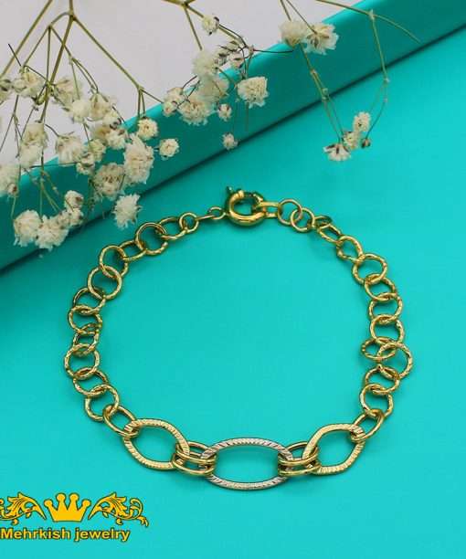 دستبند زنجیری طلا أبيض وأصفر طلا 18 عیار کد 7138