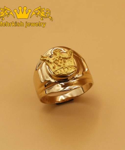 انگشتر مردانه تاج، طلای ۱۸ عیار، رنگ زرد، بدون سنگ کد ۴۶۴۳