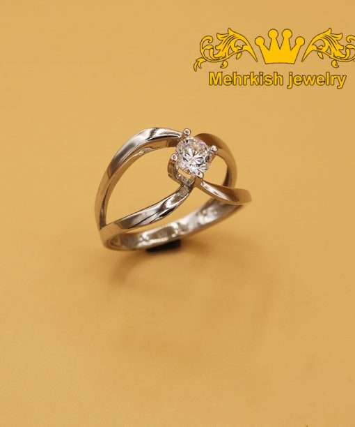 انگشتر تک نگین طرح سولیتر طلای سفید ۱۸ عیار کد 2051