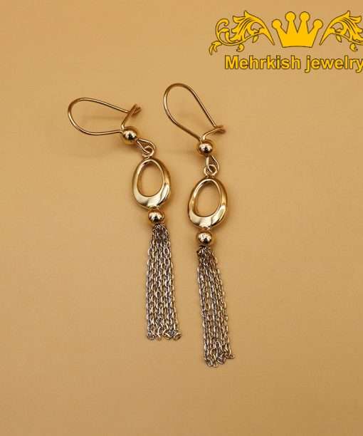 گوشواره آویز آریانا، طرح بلند تلفیقی زرد و سفید، کد 4695