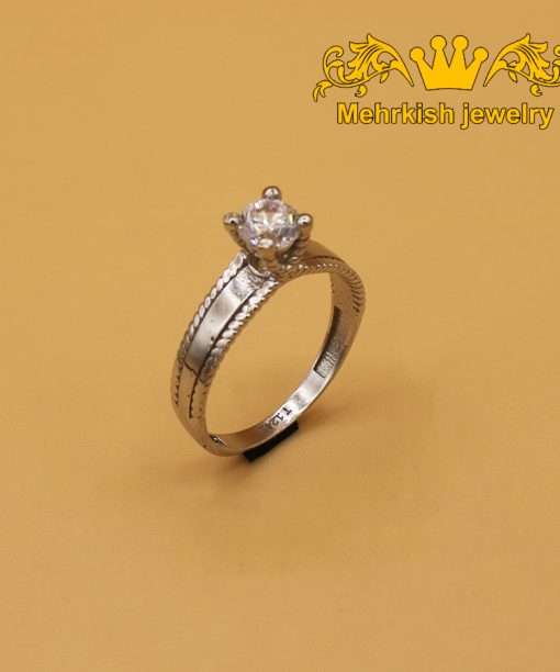 انگشتر تك نگين طلا سفید 18 عیار کد B-156