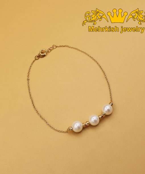 دستبند مرواریدی پرورشی و طلا ۱۸ عیار - کد B-562
