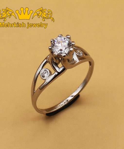 انگشتر سوليتر طلا سفید طلا 18 عیار نگین اتمی کد B-653