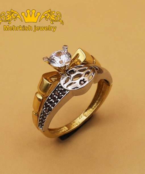 انگشتر تک نگین زنانه دو رنگ ۱۸ عیار کد B-665