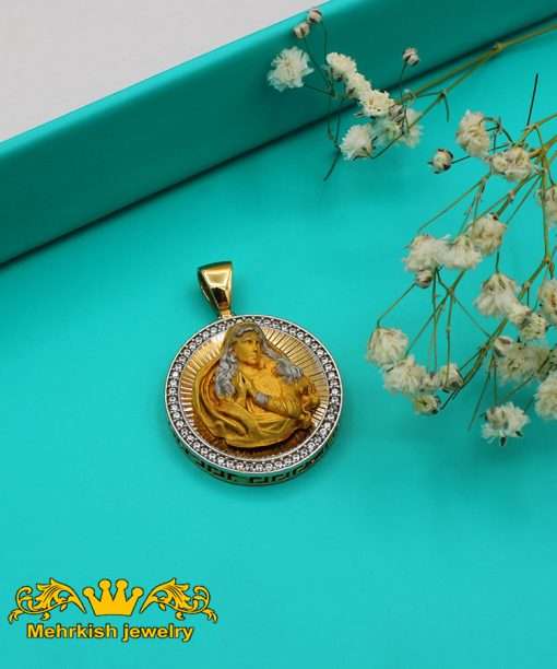 پلاک شمایل مریمی طلا ۱۸ عیار نگین‌دار کد 6072