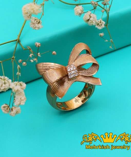انگشتر پاپیون زنانه 18 عیار شامپاینی کد 6083