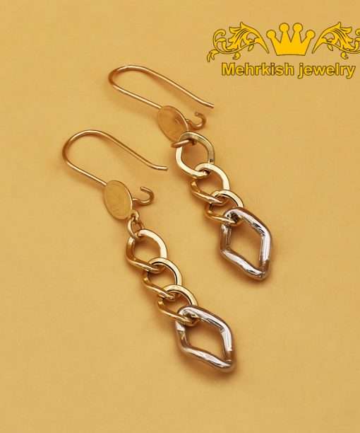 گوشواره آویز عيار 18 دو رنگ زرد و سفيد طول 5.5 سم کد 7024