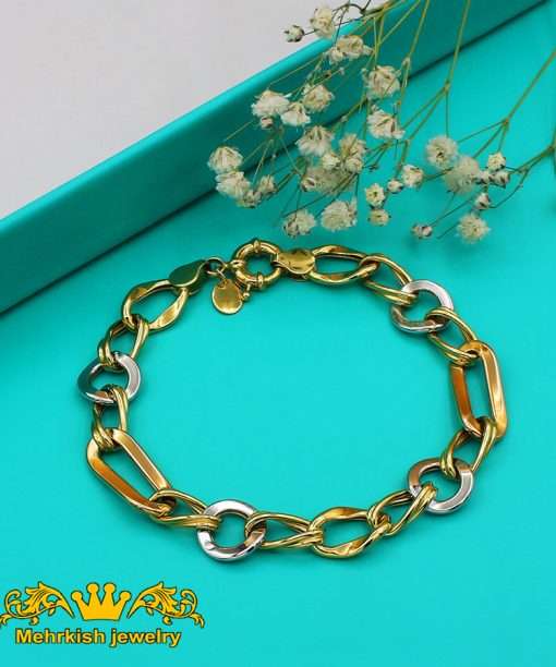 دستبند زنجیری آریانا دو رنگ ۱۸ عیار کد 7133