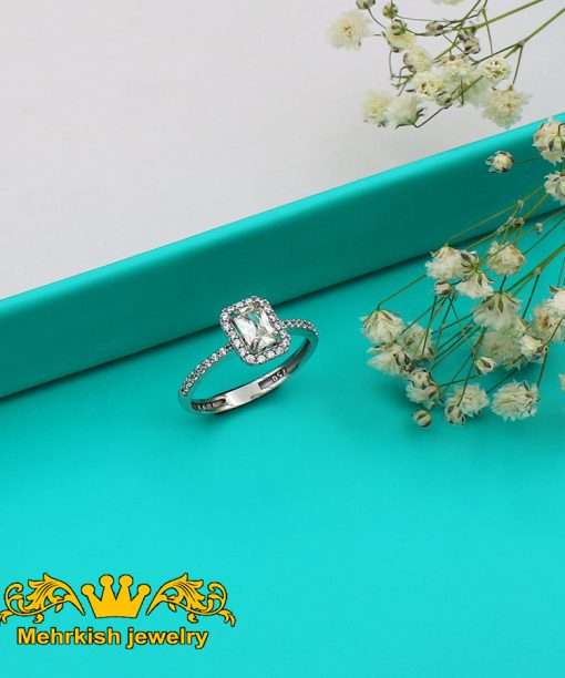 انگشتر بوگاتی طلای 18 عیار سفید با نگین اتمی کد 7239