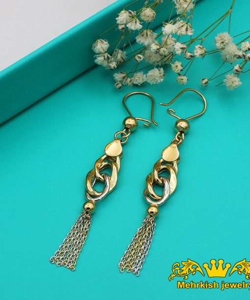 گوشواره آویز دو رنگ 18 عیار کد 7248