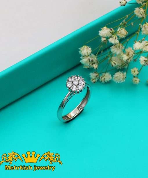 انگشتر بوگاتی طلا سفید 18 عیار نگین اتمی کد 7249