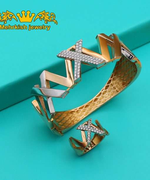 ست دستبند و انگشتر السا، طلای ۱۸ عیار نگین اتمی، کد 7068