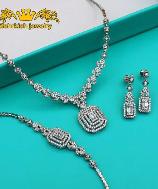 سرویس اونیکس طلای ۱۸ عیار سفید کد 7198