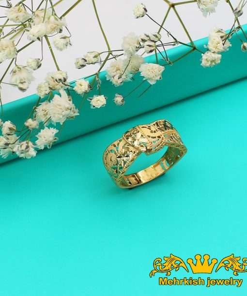 انگشتر تراش پاپیون طلا ۱۸ عیار زرد کد 7287