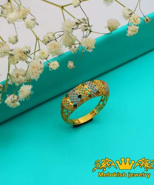 انگشتر تراش دو رنگ طلا 18 عیار کد B-909