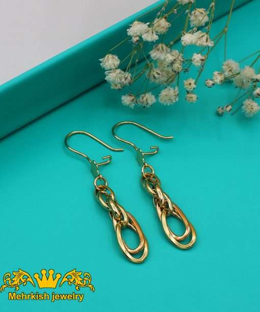 گوشواره آویز ۱۸ عیار زرد ساده کد B-934