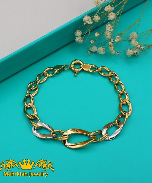 دستبند زنجیری آریانا ۱۸ عیار دو رنگ کد 7470