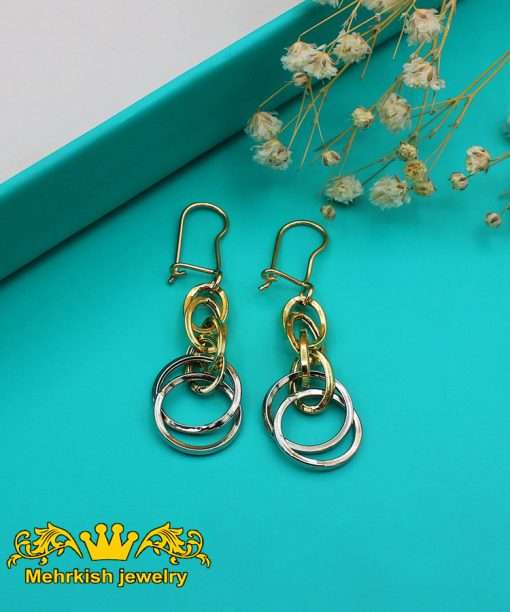 گوشواره آویز دو رنگ طلا کد B-1066