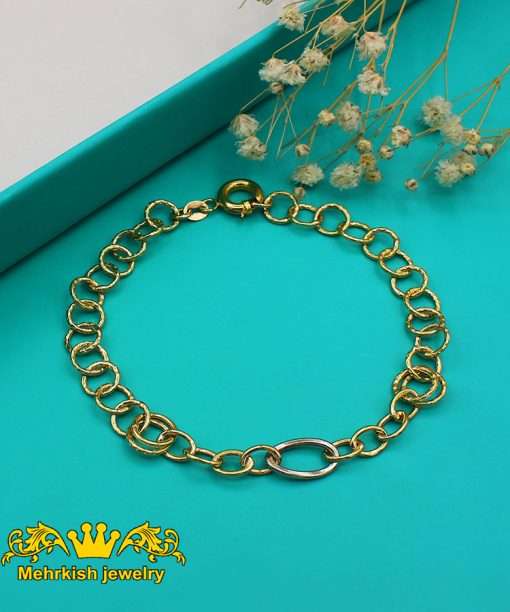 دستبند زنجیری طلا ۱۸ عیار دو رنگ کد 7535