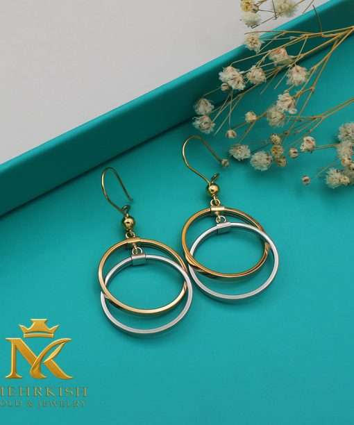 گوشواره آویز دو رنگ (زرد و سفید) عیار ۱۸ کد 7548