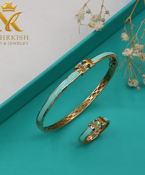 ست دستبند و انگشتر هرمس با ترکیب رنگ زرد و آبی کد B-1116